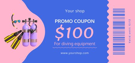 Scuba Diving Equipment Ad in Pink and Blue Coupon Din Large Design Template