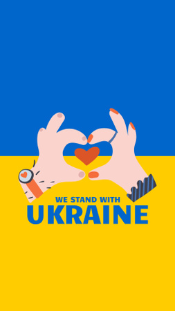 Hands holding Heart on Ukrainian Flag Instagram Story Design Template