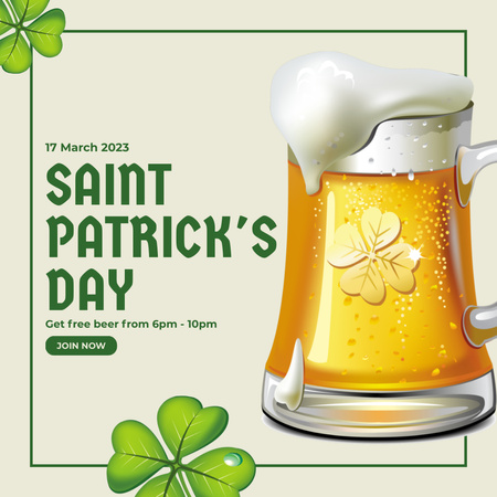 Happy St. Patrick's Day with Beer Mugs Instagram Design Template