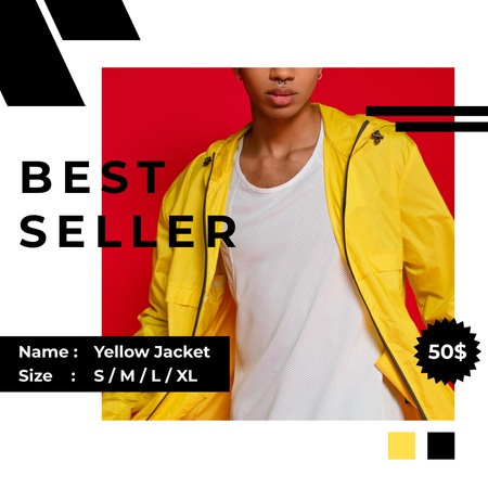 Designvorlage Modische Jacke für Herren im Angebot in Gelb für Instagram