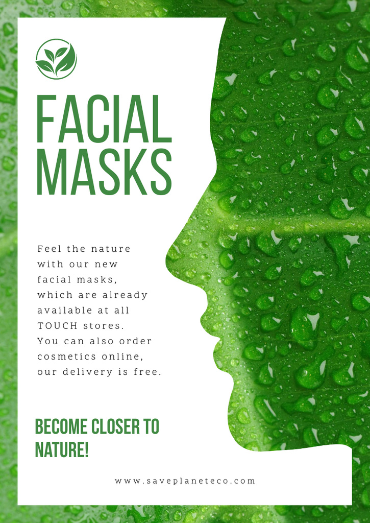 Facial Masks Ad with Woman's Green Silhouette Poster A3 Πρότυπο σχεδίασης