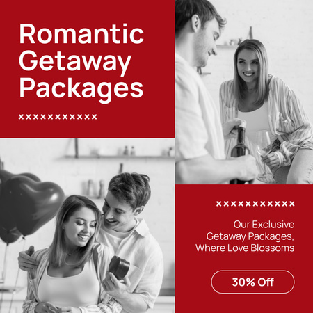 バレンタインデー割引付きのロマンチックな休暇パッケージ Instagram ADデザインテンプレート