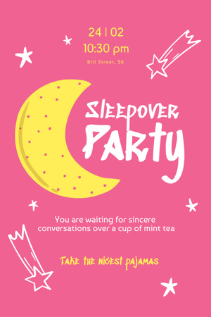 Moonlight Sleepover Party Invitation 6x9in Design Template