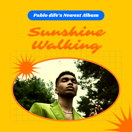 Template di design Yellow and orange composition with blue detail and black man's portrait Album Cover