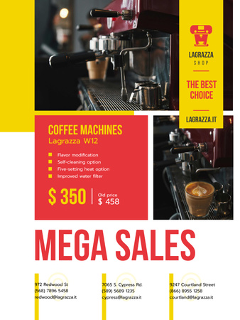 Coffee Machine Sale with Brewing Drink Poster US Tasarım Şablonu