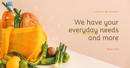 Groceries Store Ad with Food in Yellow Bag Facebook AD Design Template