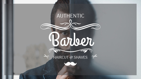 Barbershop Ad Man with Beard and Mustache Youtube Design Template