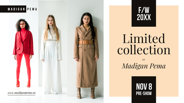 Fashion Collection Ad Women in warm clothes FB event cover Tasarım Şablonu