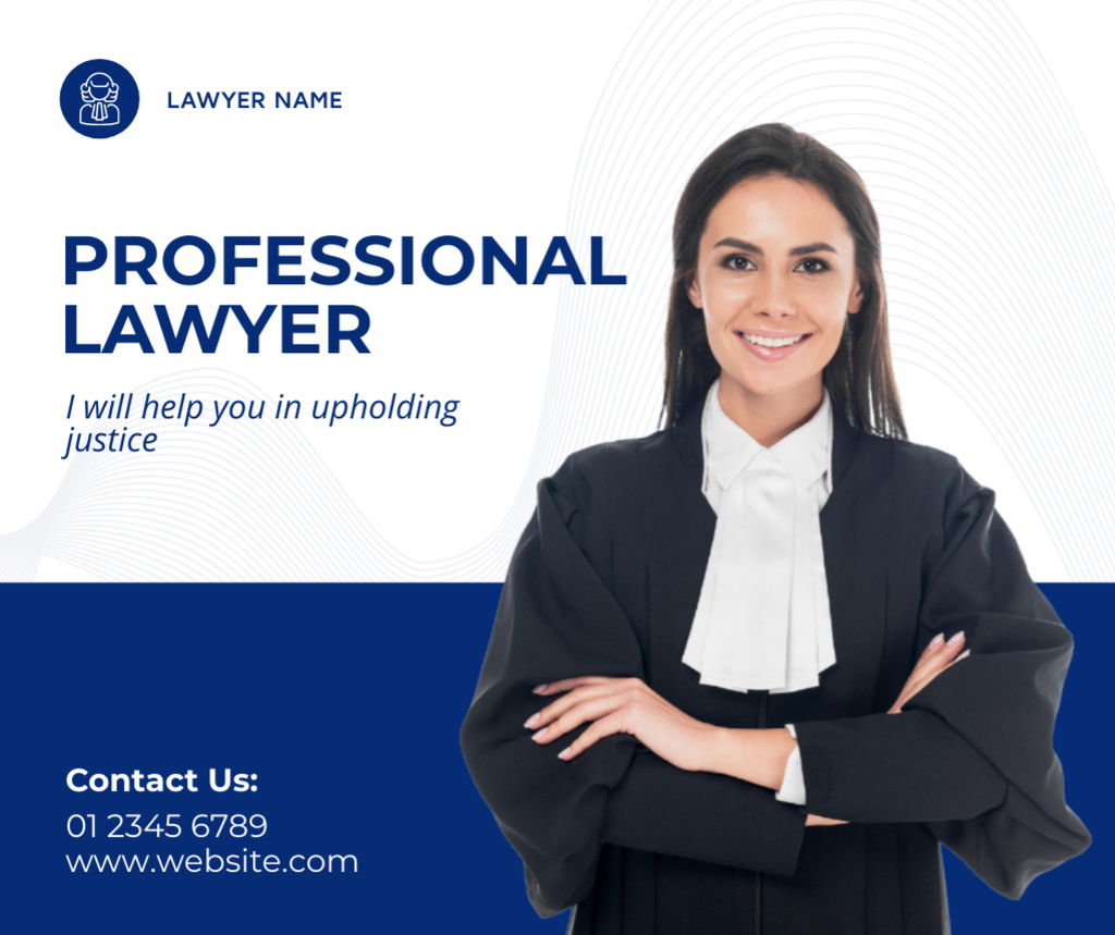 Professional Lawyer Ad with Confident Woman Facebookデザインテンプレート