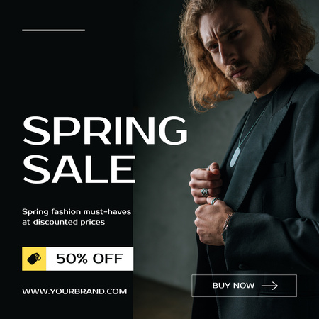 Modèle de visuel Annonce de vente de la collection printemps pour hommes avec offre de réduction - Instagram