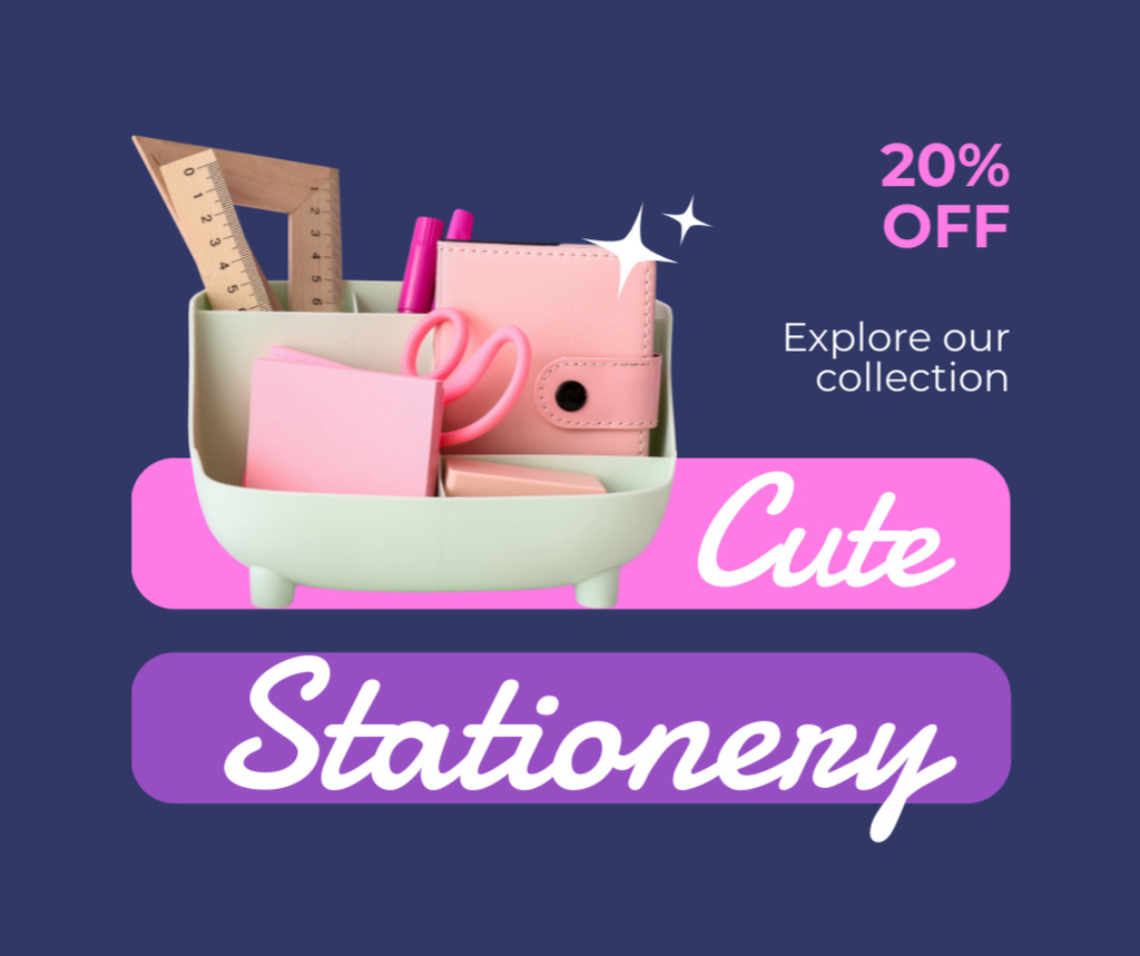 Ontwerpsjabloon van Facebook van Discount on Cute Stationery Organizer