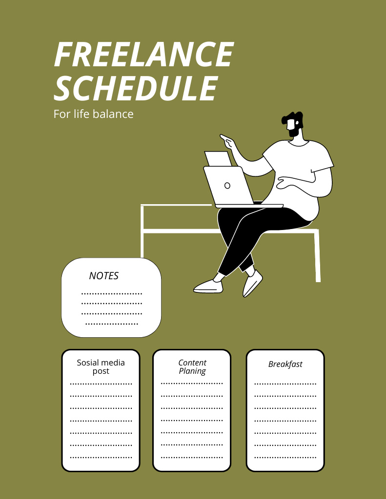 Freelance Work Schedule Notepad 8.5x11in – шаблон для дизайну