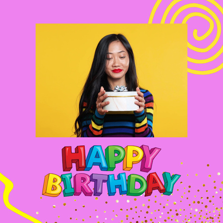 Birthday Greeting With Present And Glitter Animated Post Design Template