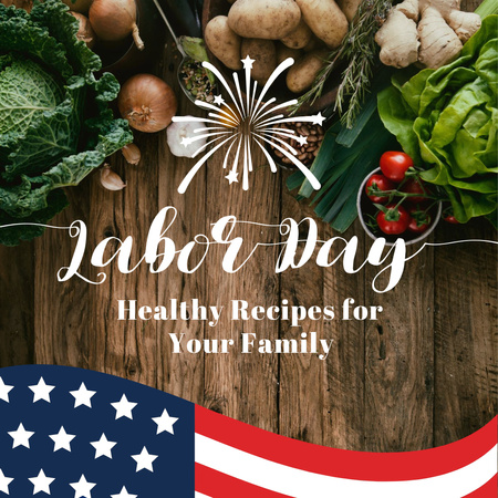 USA Labor Day festive food with flag Instagram AD Design Template