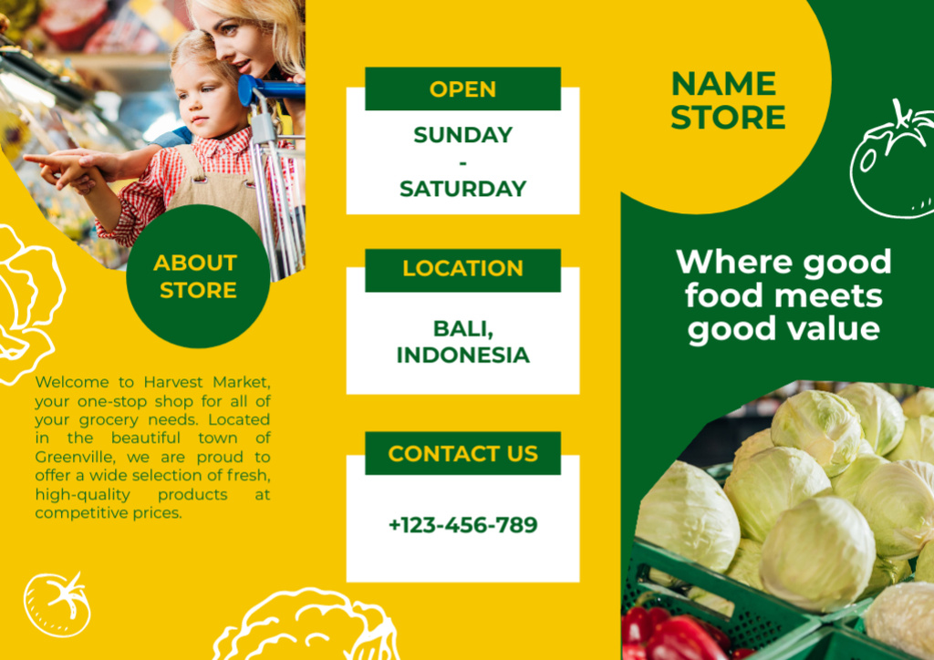 Szablon projektu Food and Grocery Needs Market Promotion With Quote Brochure