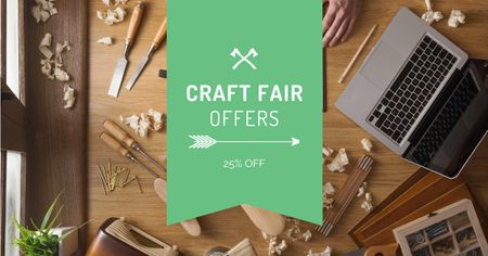 anúncio da feira de artesanato com avião de madeira Facebook AD Modelo de Design