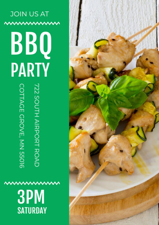 BBQ Party Grilled Chicken on Skewers Flyer A7 Design Template