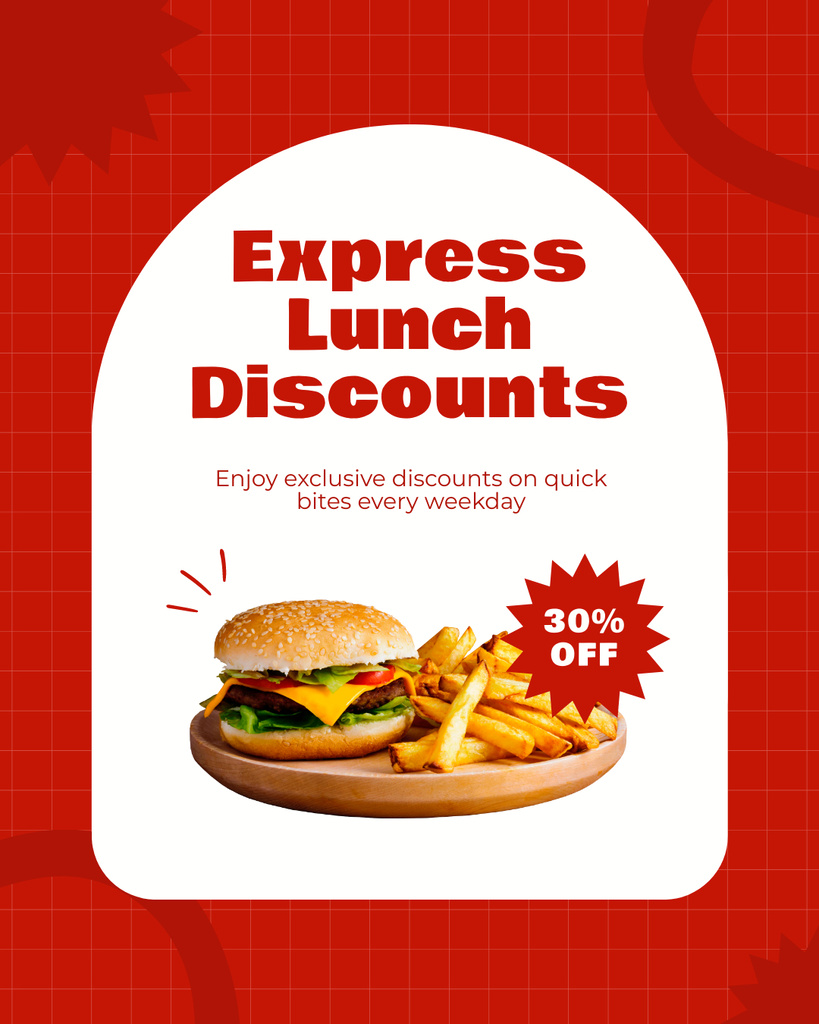 Fast Casual Restaurant with Express Lunch Discounts Instagram Post Vertical Modelo de Design