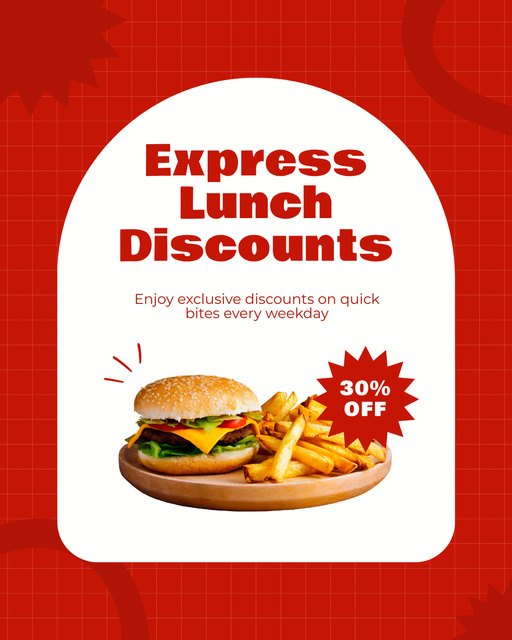 Fast Casual Restaurant with Express Lunch Discounts Instagram Post Verticalデザインテンプレート