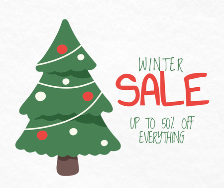 Winter Sale Announcement with Tree Facebook Design Template
