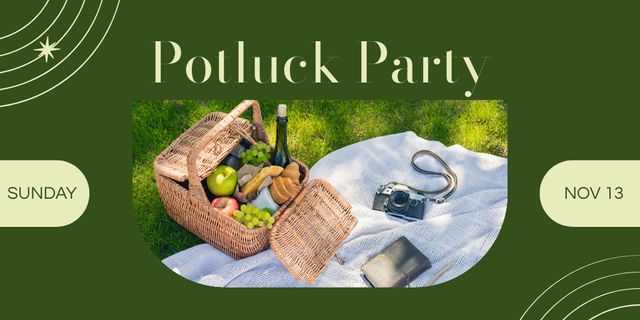 Plantilla de diseño de Potluck Party Announcement with Food Basket Twitter 