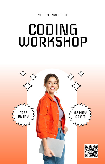 Coding Workshop Announcement on Orange Invitation 4.6x7.2in – шаблон для дизайну