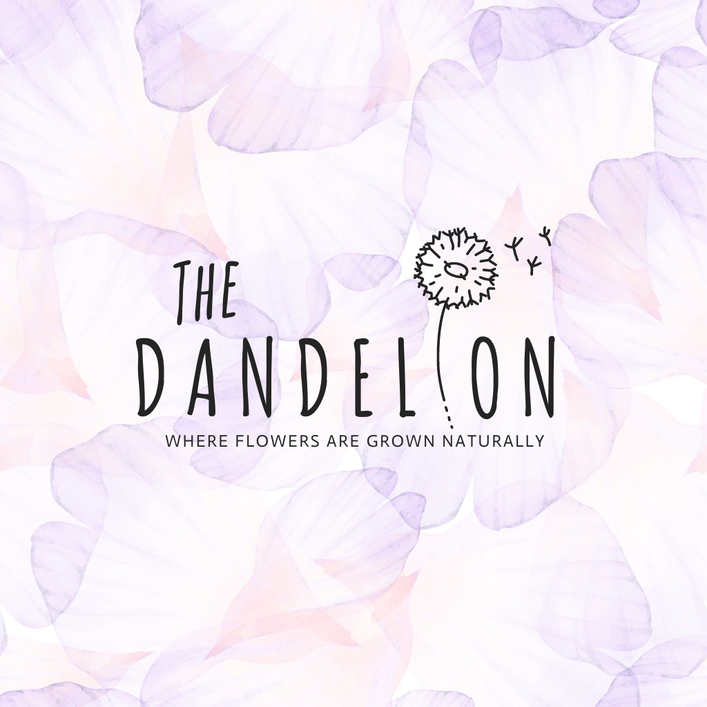 Flower Shop Ad with Cute Dandelion Logo Tasarım Şablonu