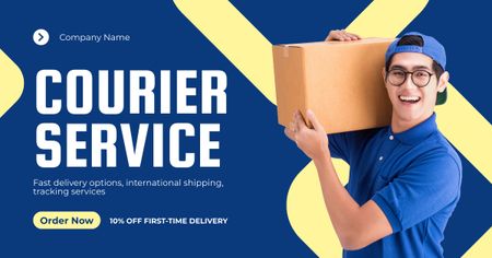Courier Services Promo on Blue and Yellow Facebook AD Design Template