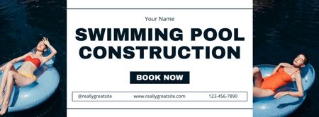 Collage with Proposal for Swimming Pool Construction Services Facebook cover Design Template
