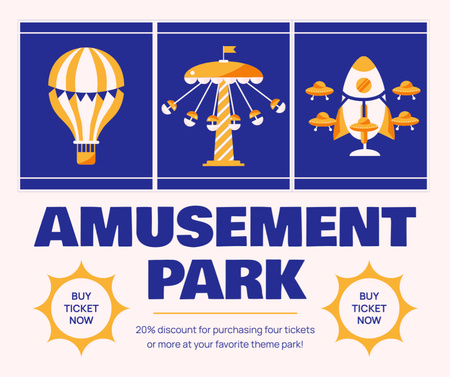 Modèle de visuel Parc d'attractions avec diverses attractions et réductions - Facebook