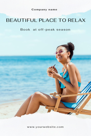 Designvorlage Strandhotel-Promotion mit Cocktail und Buchung für Pinterest