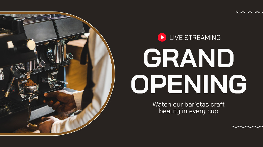 Cozy Cafe Grand Opening In Live Streaming Vlog Youtube Thumbnail Design Template
