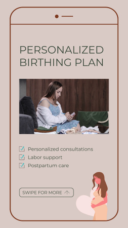 Personalized Birthing Plan And Postpartum Care Offer Instagram Video Story Design Template