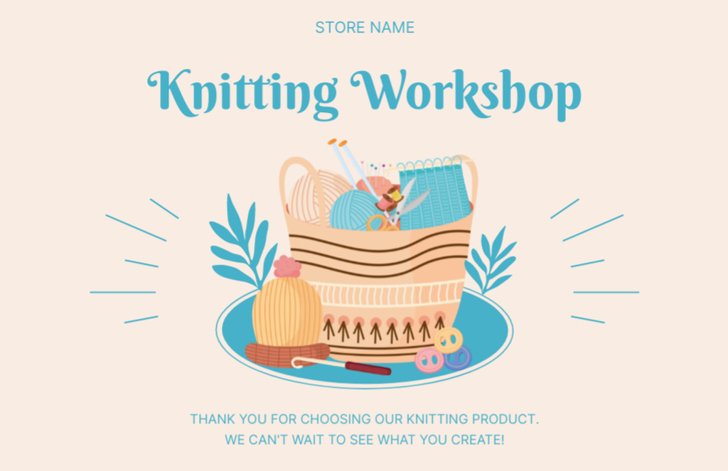 Knitting Workshop Is Organized Thank You Card 5.5x8.5in Modelo de Design