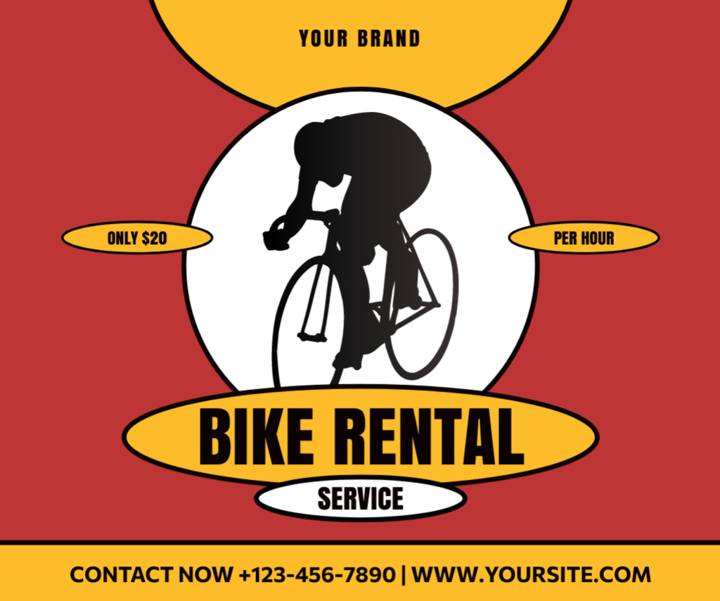 Discounted Bicycle Rentals Ad on Red Medium Rectangle Design Template