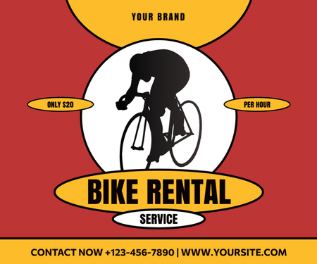 Реклама аренды велосипедов со скидкой на красном фоне Medium Rectangle – шаблон для дизайна