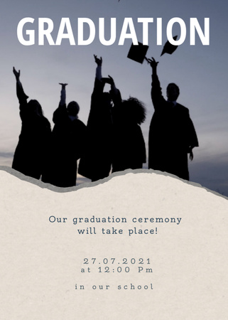 Graduation Announcement with Graduates throwing Hats Invitation Design Template