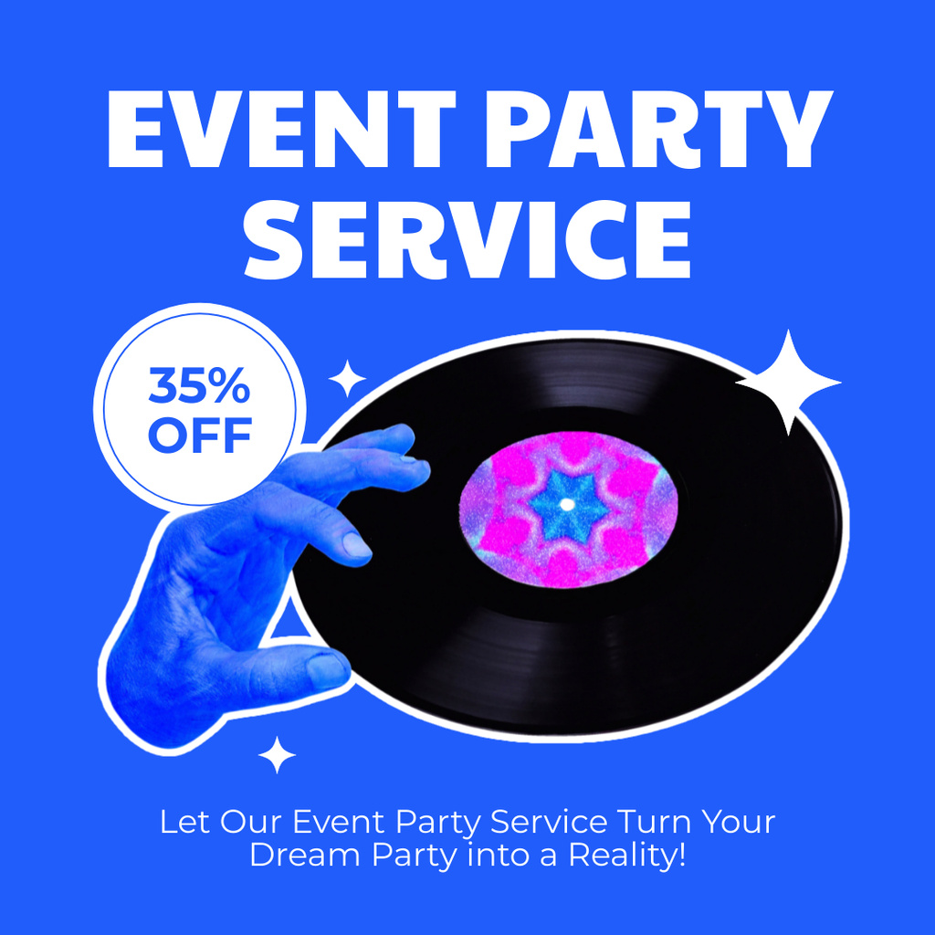 Designvorlage Party Services Offer with Vinyl Record für Instagram AD