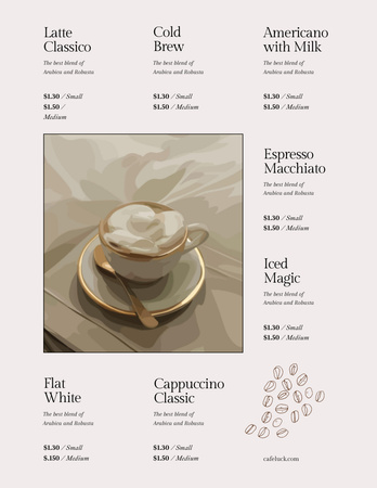 Template di design Annuncio del menu del caffè su pastello Menu 8.5x11in