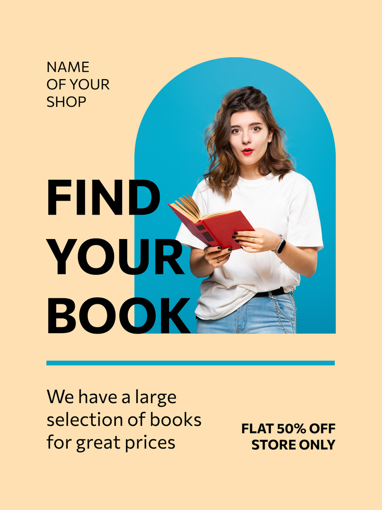 Ontwerpsjabloon van Poster US van Store Ad with Woman is reading Book