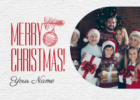 Designvorlage Fröhliche Weihnachtsgrüße mit der großen, glücklichen Familie für Postcard 5x7in
