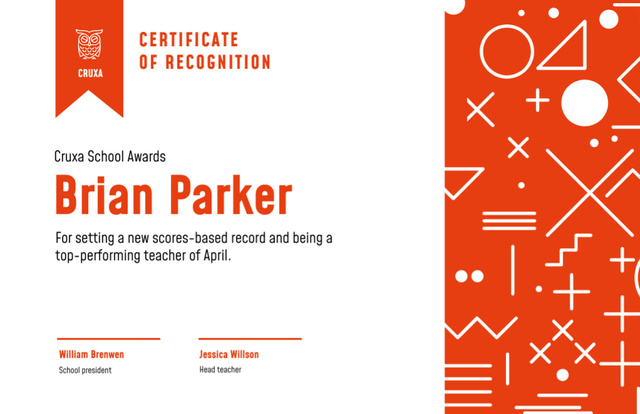 Modèle de visuel Best Teacher Recognition in Red - Certificate 5.5x8.5in