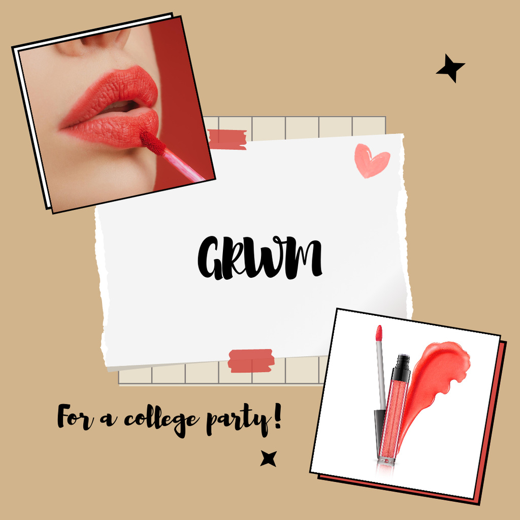 Beauty Products Ad With Lip Gloss Instagram AD Design Template
