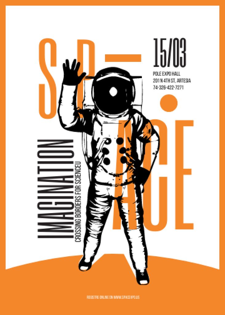 Space Lecture Astronaut Sketch in Orange Invitation Modelo de Design