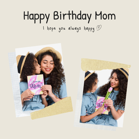 Happy Birthday Greeting with Mother and Cute Kid Instagram Design Template