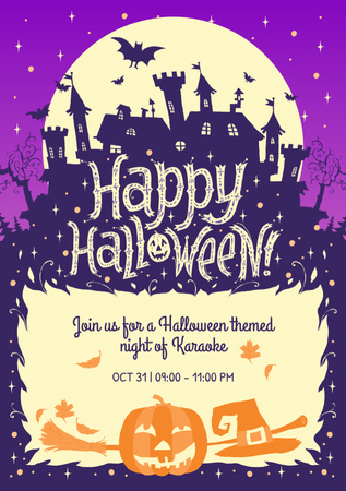 Happy Halloween Karaoke Night Scary House Flyer A5 Design Template