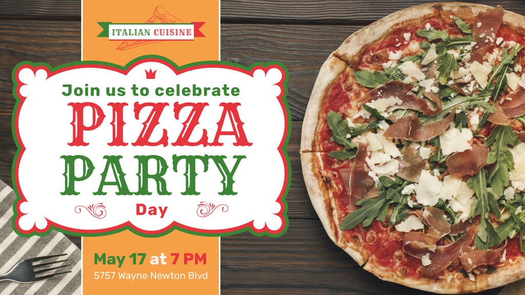 Pizza Party Day Pizza with Arugula FB event coverデザインテンプレート