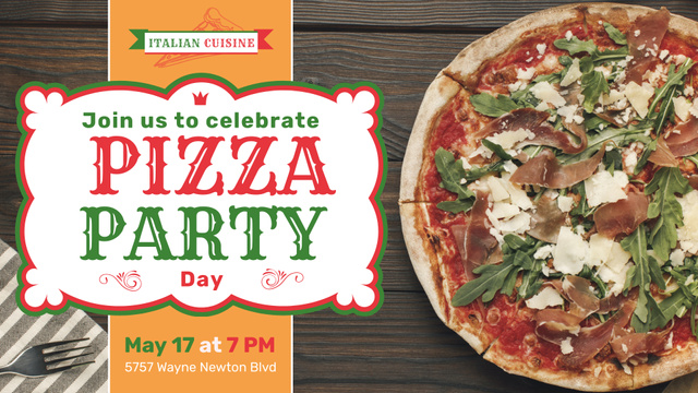 Pizza Party Day Pizza with Arugula FB event cover Design Template