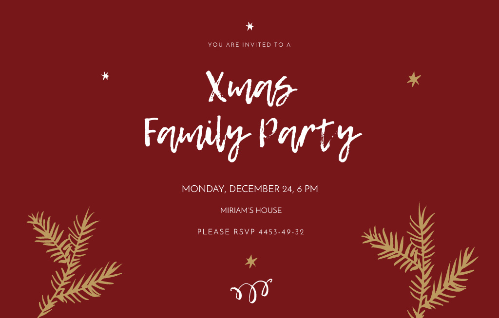 Plantilla de diseño de Awesome Christmas Family Party With Dinner In Red Invitation 4.6x7.2in Horizontal 