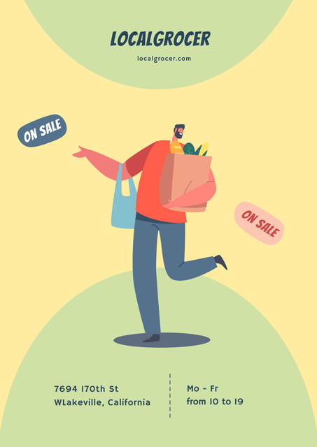 Plantilla de diseño de Grocery Store Ad with Man with Bags Poster 